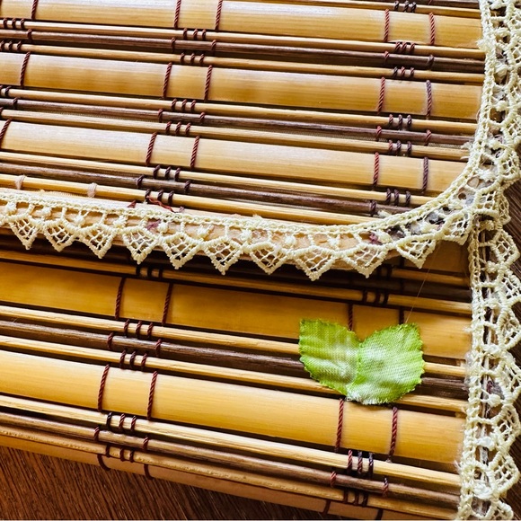 Vintage Clutch Womens Bamboo Flap Handbag Purse Tan Lace Embellished Summer Boho - Picture 9 of 9